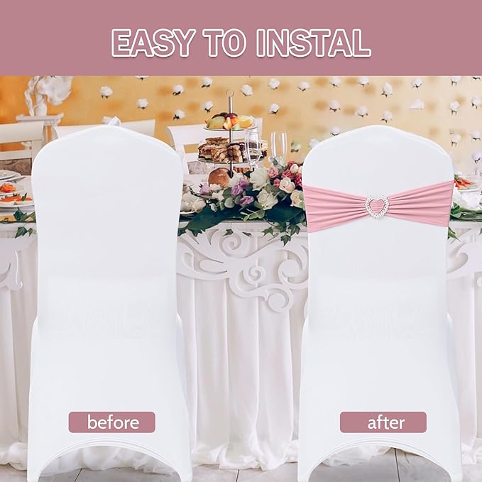 Howhic Pack of 120 Spandex Chair Sashes Bows Stretch Chair Cover Band - Image 4