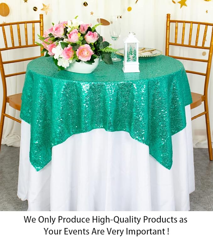 ShinyBeauty Sequin Tablecloth Square 54x54-Inch Green Table Cloths - Image 3