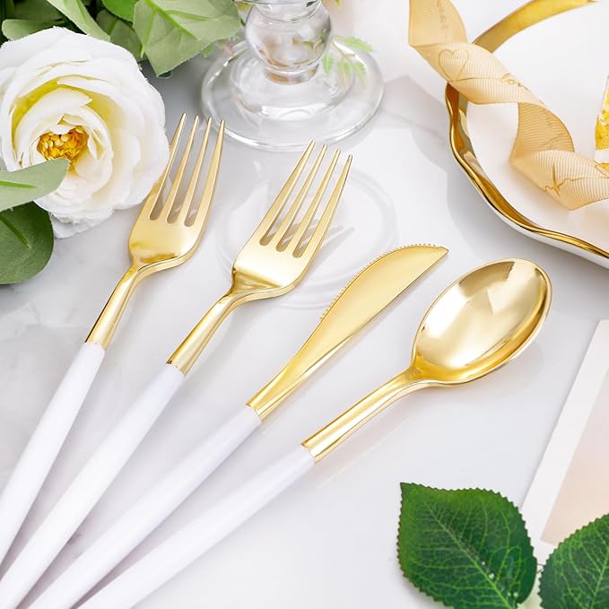 I00000 300 Pcs Gold Plastic Silverware - Image 5