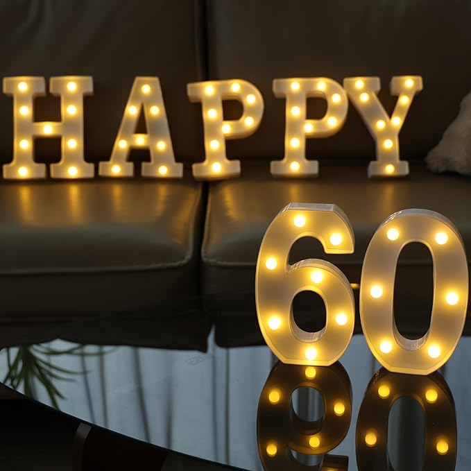 Decorative Led Light Up Numbers, 60th Birthday Decorations, Warm White Led - Image 5