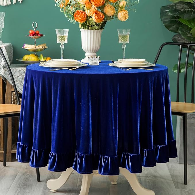 Velvet Tablecloth Luxurious Solid Round Table Cloth, Oblong Retro Farmhouse by GLORYSEASON
