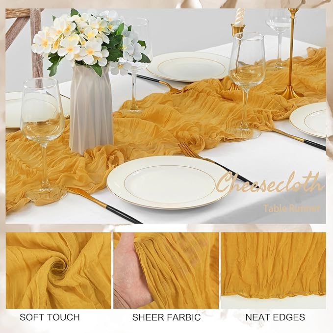 12 Pack Mustard 10FT Cheesecloth Table Runner Rustic Gauze Fabric Cheese Cloth - Image 3