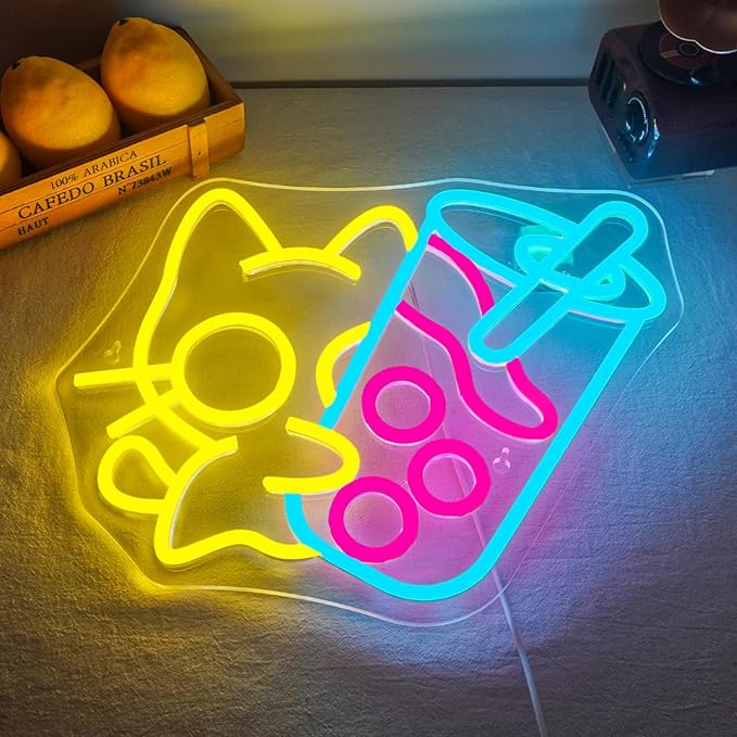 Looklight Cat Boba Tea Neon Sign, Dimmable LED Neon Light Bar Sign, USB Light - Image 8