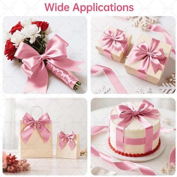 Pink Satin Ribbon 1 Inch Wide x 50 Yards, Double Faced Polyester Ribbon - Image 6
