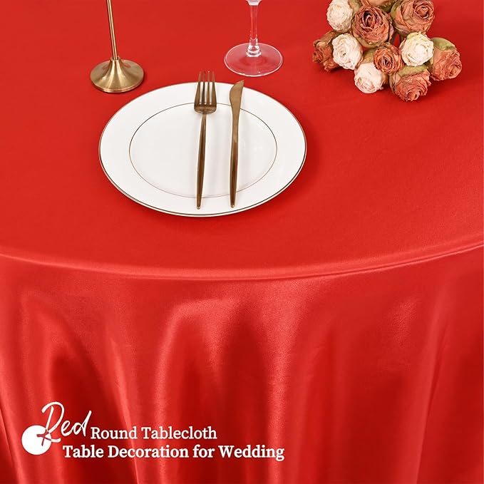 fani 12 Pack 108 Inch Red Satin Tablecloth - Image 5