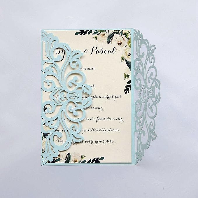 25PCS Light Blue Laser Cut Wedding Invitations Cards by Unknown