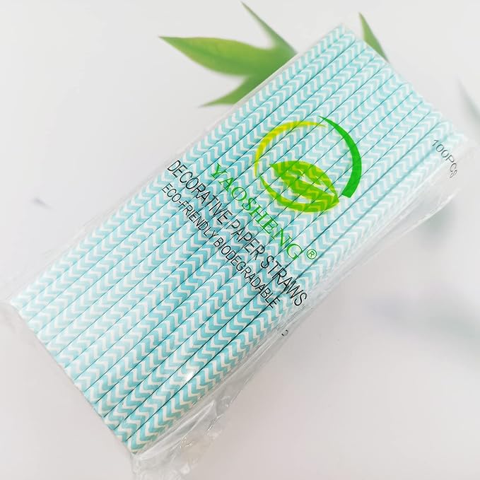 YAOSHENG Premium Disposable Waves Striped Drinking Paper Straws, Pack 100 Light - Image 5