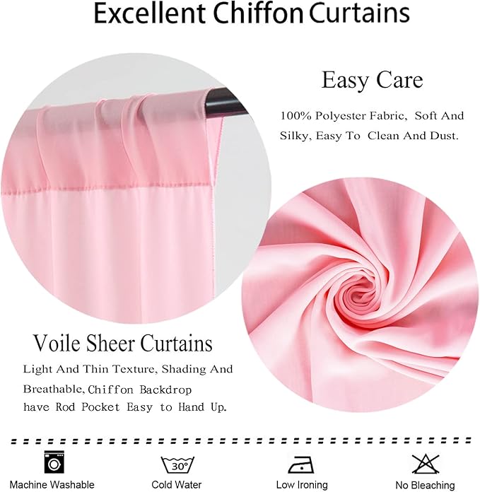 DUOBAO Pink Chiffon Backdrop Curtain-2 Panels 29x96-Inch Wedding Backdrop - Image 5