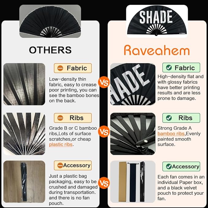 UV Glow Rave Fan, Bamboo Folding Clack Hand Fans Foldable - Image 5