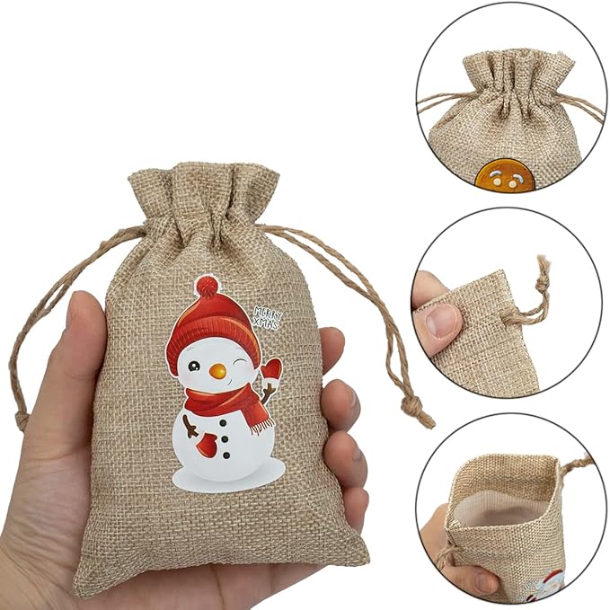 ARTLYMERS 24 Pack Christmas Jute Burlap Bags, Christmas Drawstring Gift Bags - Image 3
