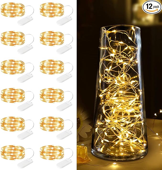 Minetom 12 Pack Fairy Lights Battery Operated -7ft 20 LED Silver Wire String by Minetom