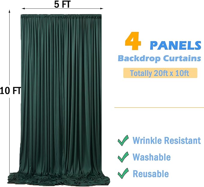 20ftx10ft Wrinkle Free Hunter Green Backdrop Curtains - Image 6