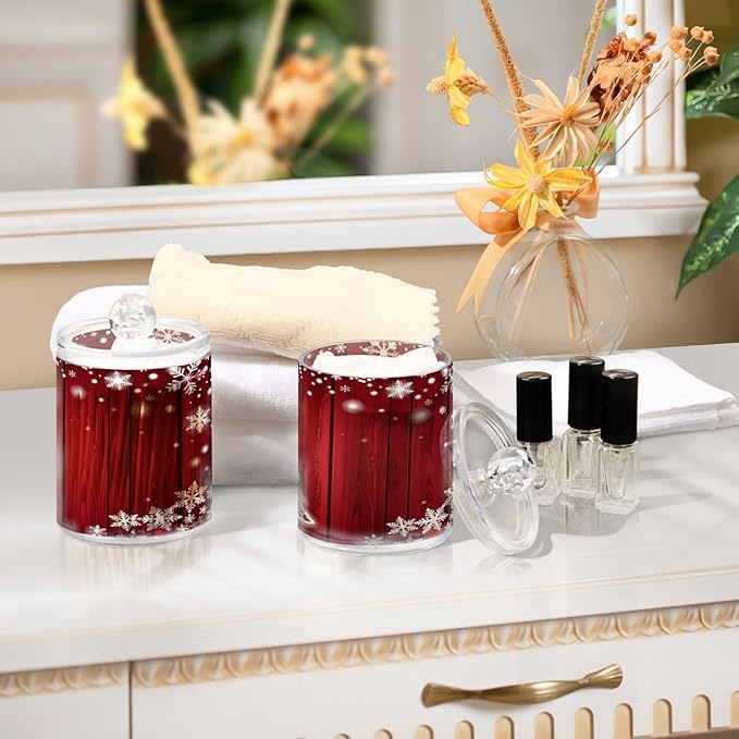 Gredecor Christmas Winter Qtip Holder Dispenser 2 Pack Christmas Tree Red - Image 6