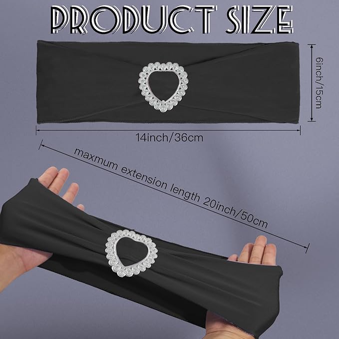 100PCS Spandex Stretch Black Chair Sashes Bows Universal Elastic Chair Cover - Image 2