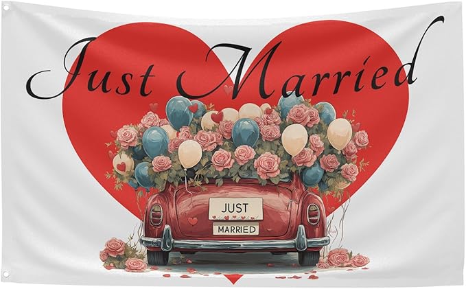 Heart Just Married Flag Banner Outdoor Indoor Decoration Flag 3x5 FT Double - Image 7
