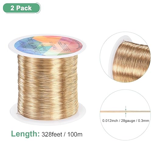 2-Rolls 0.3mm Jewelry Wire, 28 Gauge 328FT Craft Wire Copper Beading Wire - Image 3