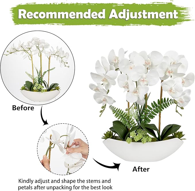 Briful Orchid Artificial Flowers 18in White Fake Orchid Silk Flowers - Image 3