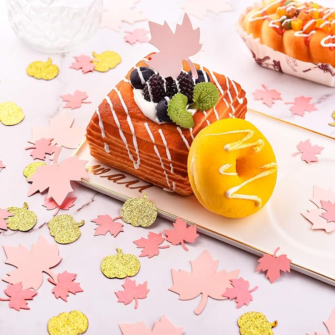 Sumind 200 Pieces Thanksgiving Pink and Gold Pumpkin Confetti Christmas Baby - Image 4