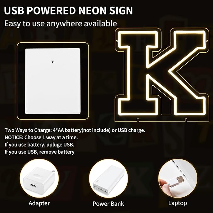 Light Up Letters K, Led Marquee Letter Lights Neon Sign, Battery/USB Powered - Image 4