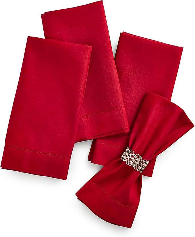 Cotton Linen Dinner Napkins Set of 4 – Hemstitch Red Cloth Dinner Napkins 20x20 by HomeEkaa