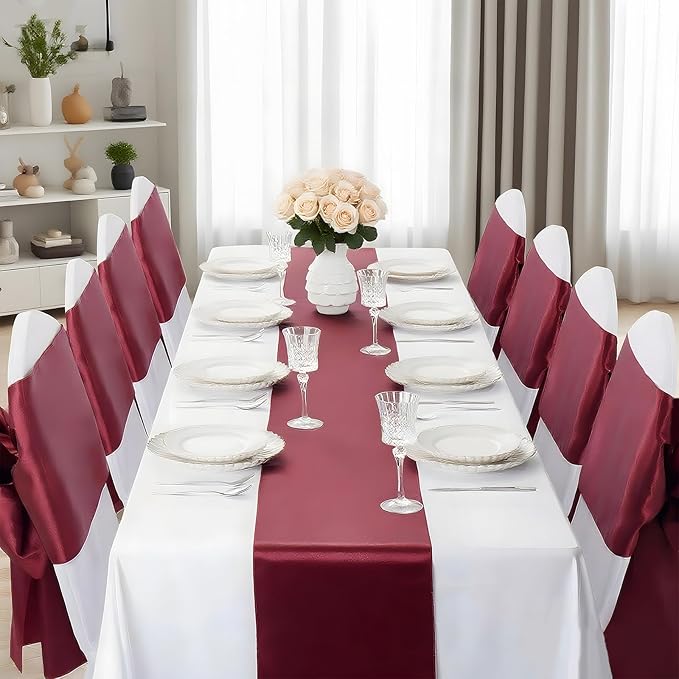 10 Pack Wine Red Satin Table Runner 12x108 Inches Long, Bright Silky Smooth - Image 3