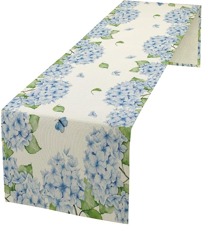 Watercolor Hydrangea Flower Table Runner, Spring Summer Seasonal Plants by SHElifestyle