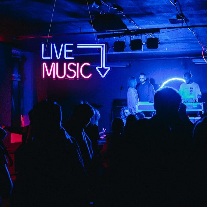 Live Music Neon Sign LED Neon Sign Large Blue and Pink Words - Image 6