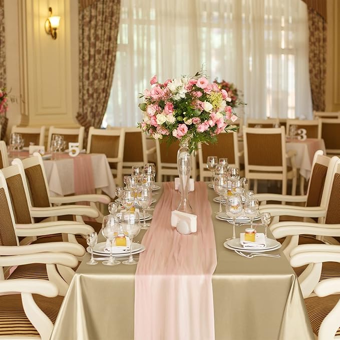 TURSTIN 4 Packs Champagne Satin Tablecloth 102 x 58 Inch Overlay Satin Table - Image 7