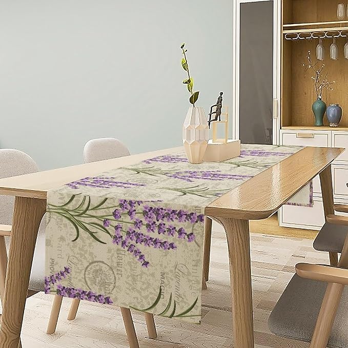 Floral Lavender Table Runner, Vintage Rustic Country Romantic Purple Flower - Image 6