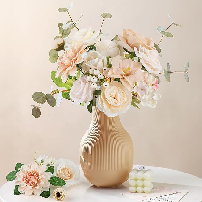 AmyHomie Nude Color Artificial Flowers Combo Silk Mix Peony Rose Fake Flowers - Image 2