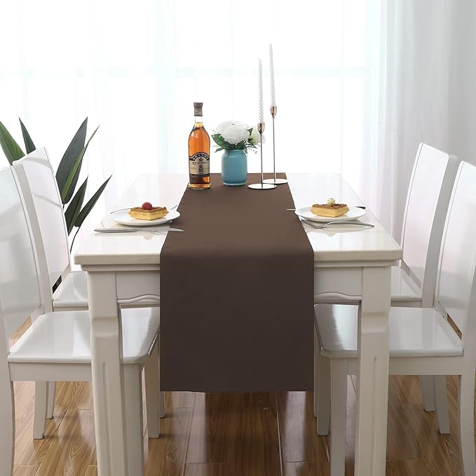 Rustic Brown Table Runner Solid Color Soft Thick Polyester Decorative Cloth - Image 3