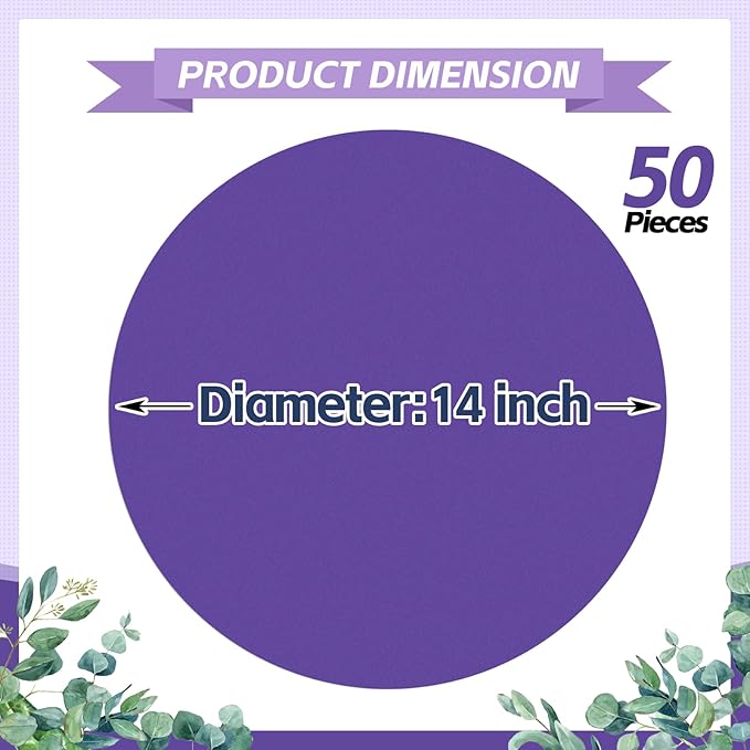 50 Pieces Purple Paper Place Mats Round Disposable Table Mats Purple Paper - Image 2