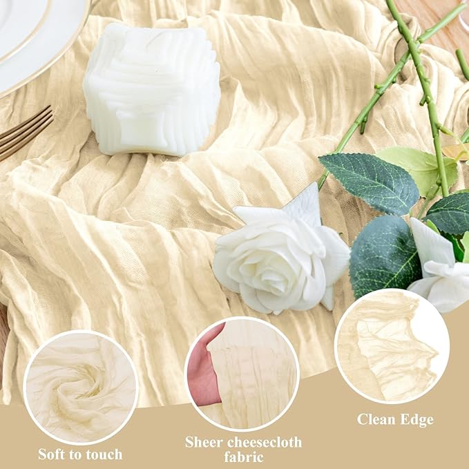 12Pcs Beige Cheesecloth Table Runner 120 Inch10FT Beige Rustic Boho Cheesecloth - Image 5