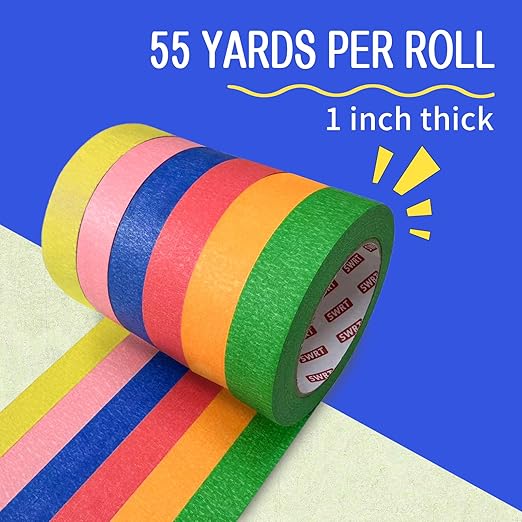 SWRT Colored Masking Tape 6-Pack, 1 Inch x 55 Yards Painter’s Tape Set - Image 2