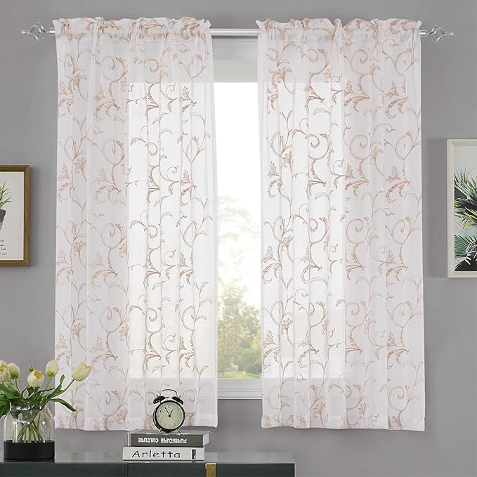 MYSTIC-HOME Sheer Curtains White 63 Inches, Boho Curtains - Image 2