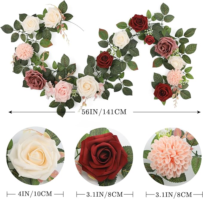 5FT Artificial Rose Flower Burgundy Fake Floral Garland - Image 6