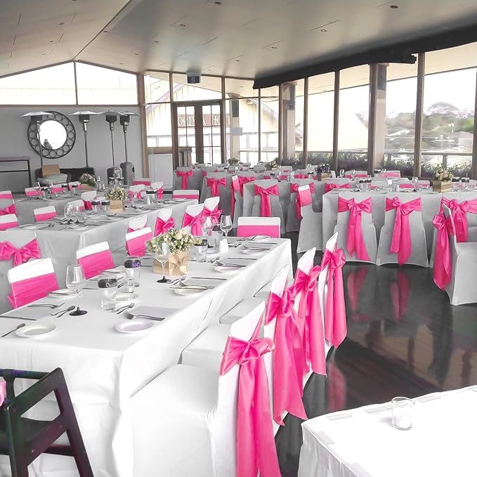 60 PCS Hot Pink Satin Chair Sashes Bows Universal Chair Cover - Image 4