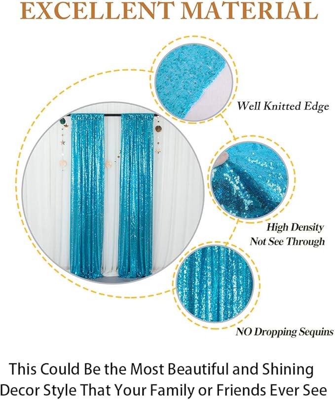 ShiDianYi Sequin Backdrop Turquoise 2 Panels 4FTx10FT Backdrops - Image 4