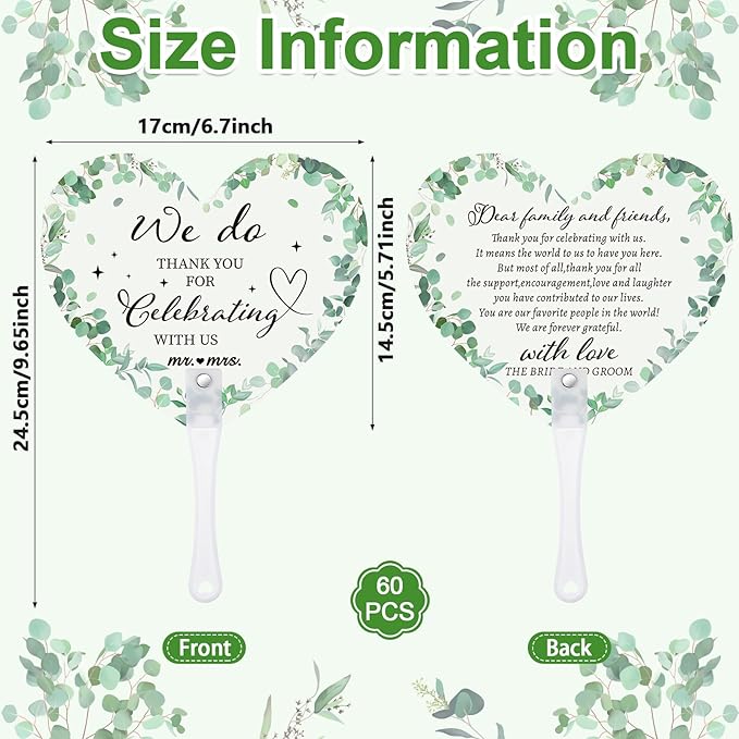 60Pcs Wedding Fan Gifts for Guests Greenery Handheld Fan - Image 2