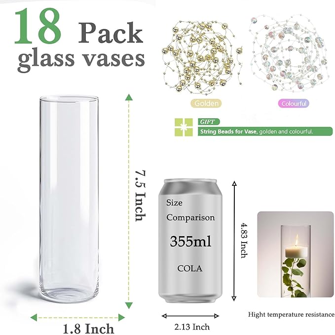 18pcs Glass Vase Cylinder Vases - Image 2