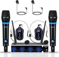 4 Channel Rechargeable Wireless Microphone System, Pro UHF Metal Handheld by ZERFUN