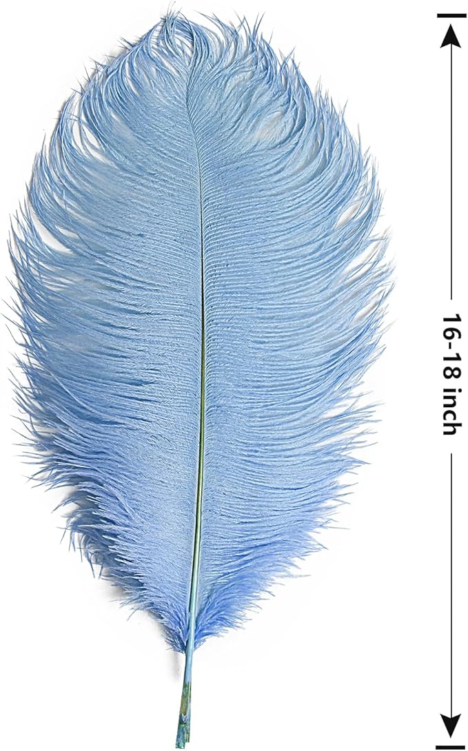 THARAHT Baby Blue Ostrich Feathers 12pcs Large Natural Bulk 16-18Inch 40cm-45cm - Image 2