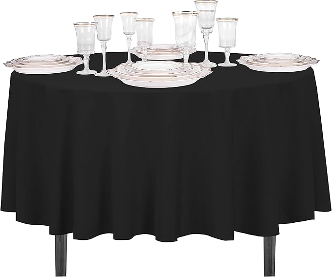LinenTablecloth 90-Inch Round Polyester Tablecloth Black - Image 3