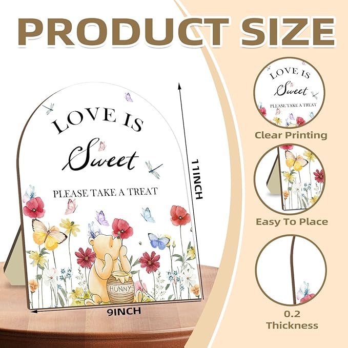 Winnie Decor Love is Sweet Sign, Floral Butterfly Decor Bridal Shower Welcome - Image 2