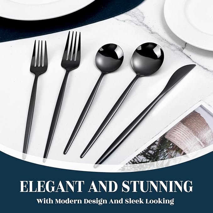 NOCCUR 40-Piece Stainless Steel Black Silverware Set - Image 5