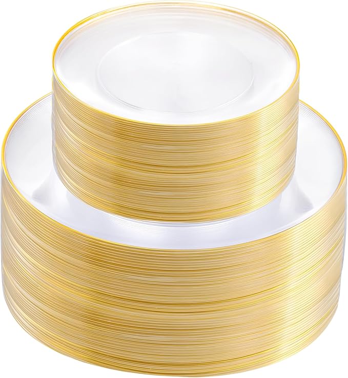 bUCLA 100PCS Clear and Gold Plastic Plates by BUCLA