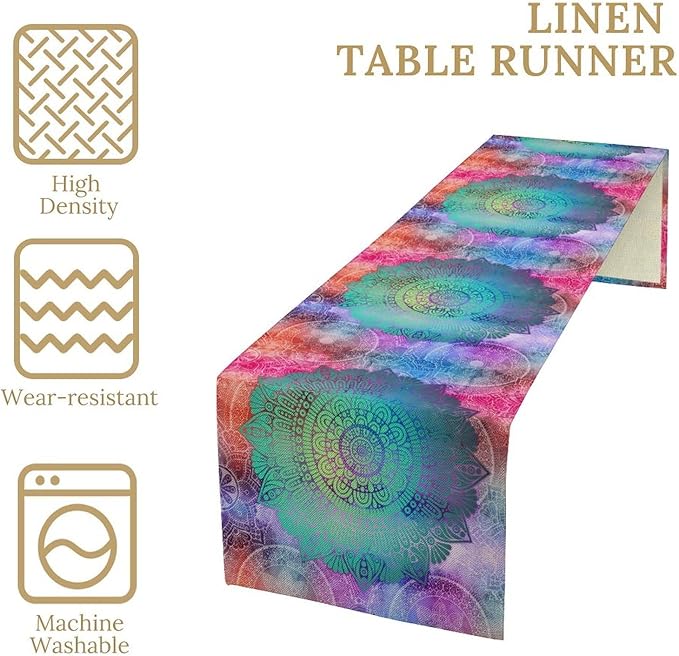 Green Mandala Table Runner, Bohemian Vintage Colorful Exotic Colorful Floral - Image 4