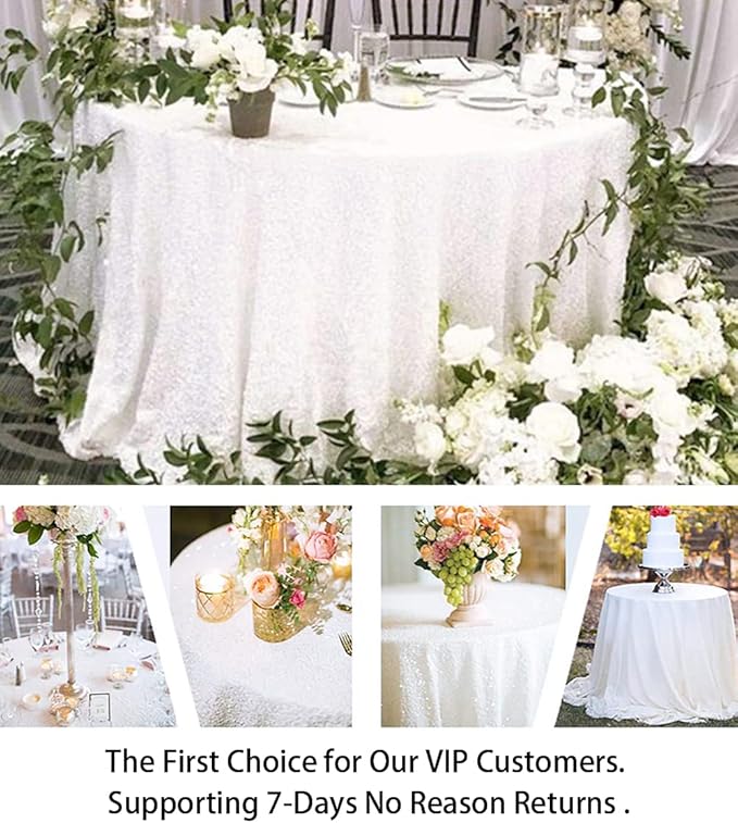 ShinyBeauty Sequin Tablecloth Square 54x54-Inch White Table Cloths - Image 5