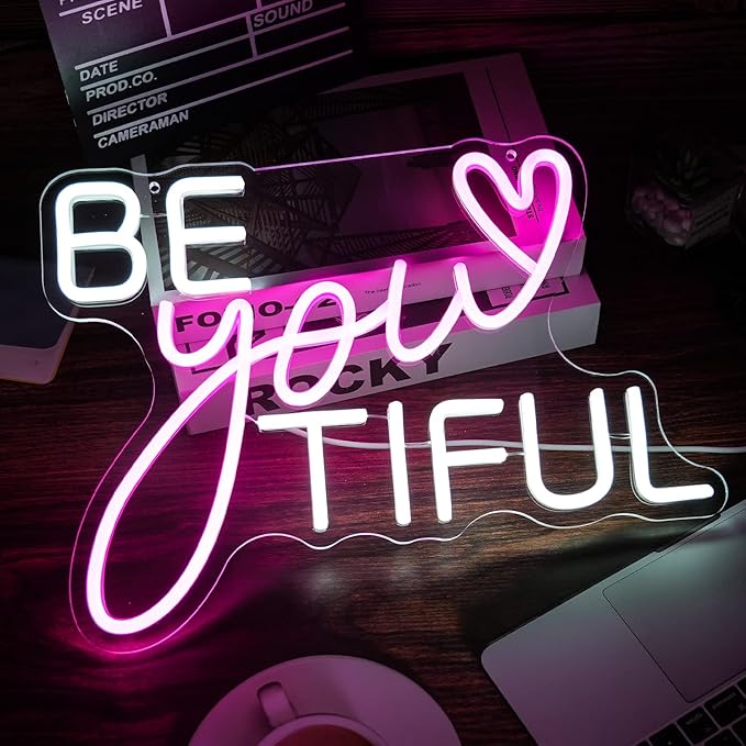 Be Your Tiful Neon Sign Dimmable Letter Neon Signs White Pink Wall Decorative - Image 5