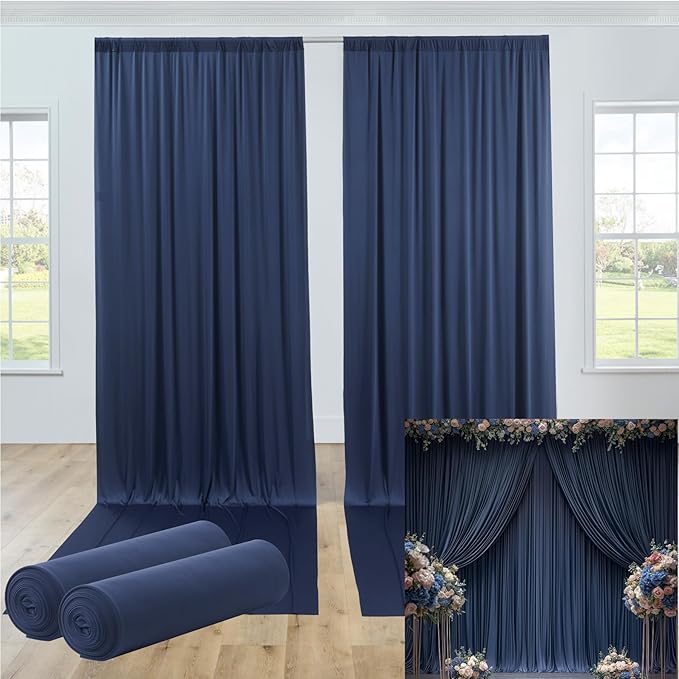 10ftx12ft Wrinkle Free Navy Blue Backdrop Curtain, 2 Panels 12FT Height Navy - Image 8